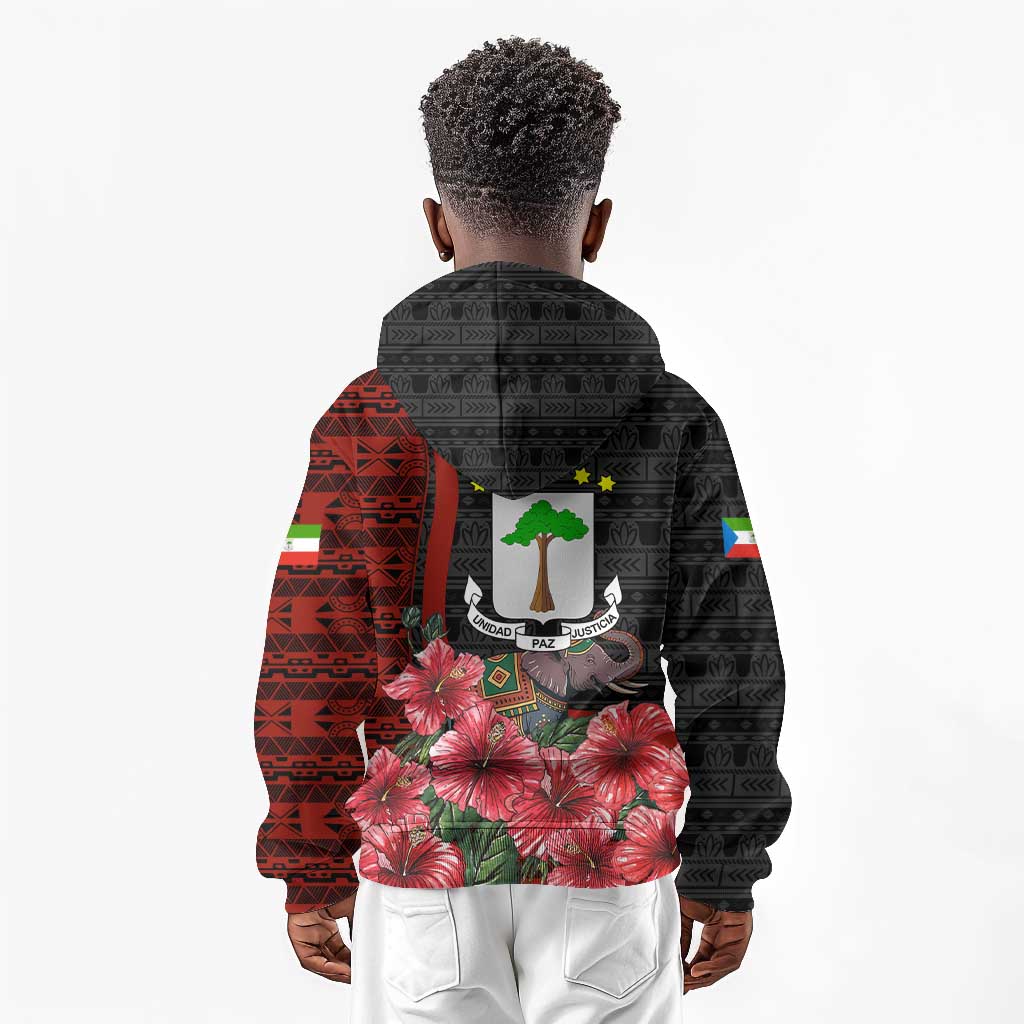 Equatorial Guinea Elephant Kid Hoodie - Hibiscus Flowers and Tribal Patterns