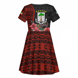 Equatorial Guinea Elephant Kid Short Sleeve Dress - Hibiscus Flowers and Tribal Patterns