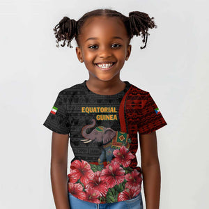 Equatorial Guinea Elephant Kid T shirt - Hibiscus Flowers and Tribal Patterns