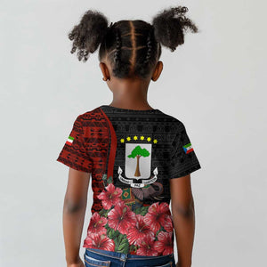 Equatorial Guinea Elephant Kid T shirt - Hibiscus Flowers and Tribal Patterns