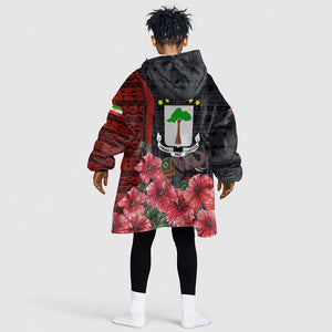 Equatorial Guinea Elephant Kid Wearable Blanket Hoodie - Hibiscus Flowers and Tribal Patterns