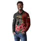 Equatorial Guinea Elephant Long Sleeve Polo Shirt - Hibiscus Flowers and Tribal Patterns