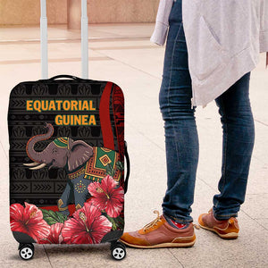 Equatorial Guinea Elephant Luggage Cover - Hibiscus Flowers and Tribal Patterns