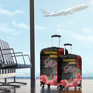 Equatorial Guinea Elephant Luggage Cover - Hibiscus Flowers and Tribal Patterns