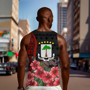 Equatorial Guinea Elephant Men Tank Top - Hibiscus Flowers and Tribal Patterns