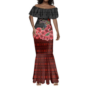 Equatorial Guinea Elephant Mermaid Dress - Hibiscus Flowers and Tribal Patterns