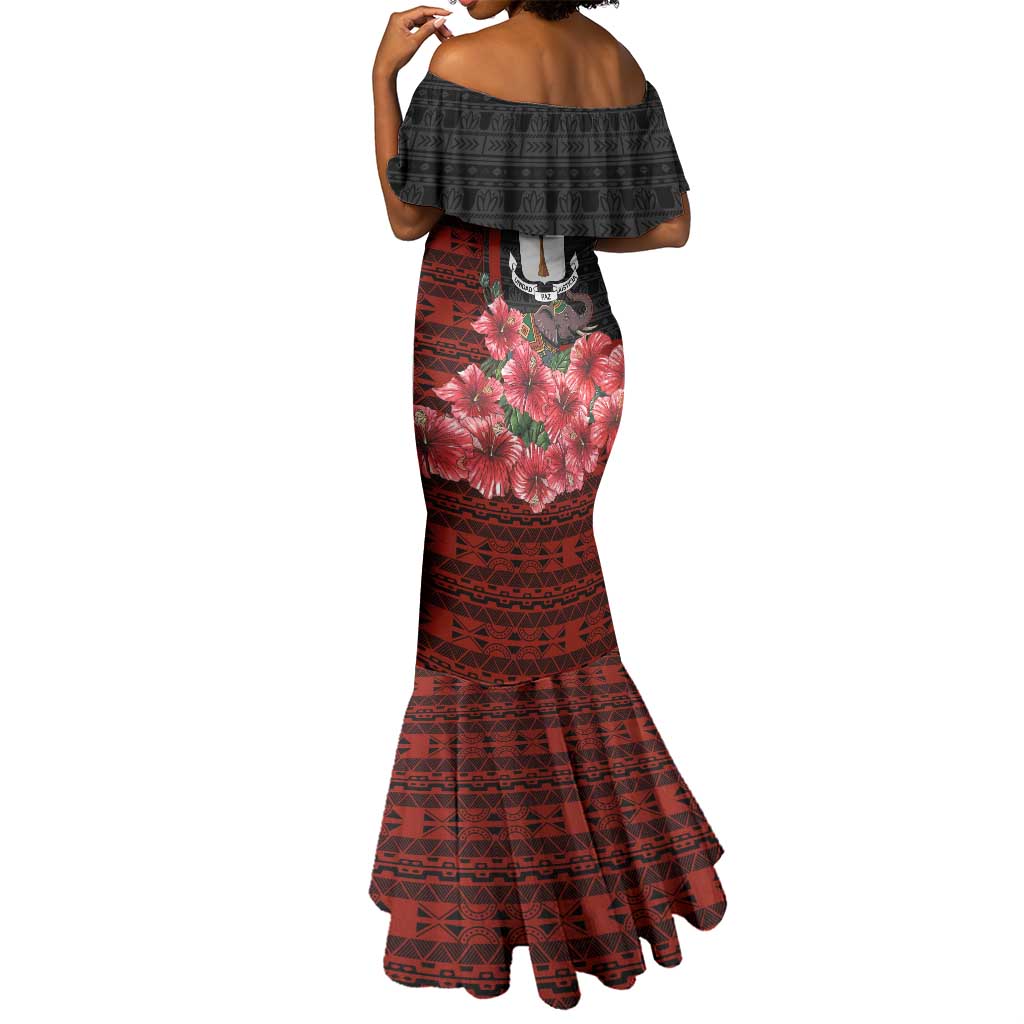 Equatorial Guinea Elephant Mermaid Dress - Hibiscus Flowers and Tribal Patterns