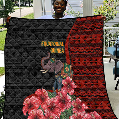 Equatorial Guinea Elephant Quilt - Hibiscus Flowers and Tribal Patterns