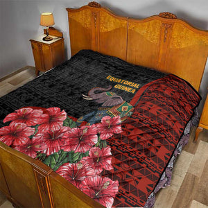 Equatorial Guinea Elephant Quilt - Hibiscus Flowers and Tribal Patterns