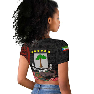 Equatorial Guinea Elephant Raglan Cropped T shirt - Hibiscus Flowers and Tribal Patterns