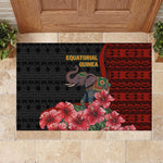 Equatorial Guinea Elephant Rubber Doormat - Hibiscus Flowers and Tribal Patterns
