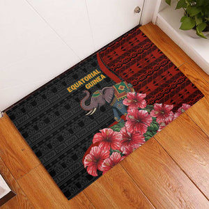 Equatorial Guinea Elephant Rubber Doormat - Hibiscus Flowers and Tribal Patterns