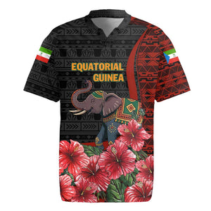 Equatorial Guinea Elephant Rugby Jersey - Hibiscus Flowers and Tribal Patterns