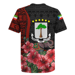 Equatorial Guinea Elephant Rugby Jersey - Hibiscus Flowers and Tribal Patterns