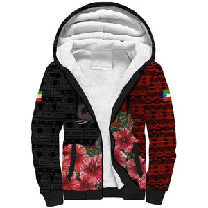 Equatorial Guinea Elephant Sherpa Hoodie - Hibiscus Flowers and Tribal Patterns