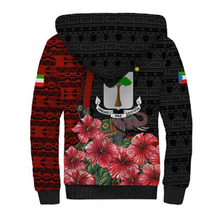 Equatorial Guinea Elephant Sherpa Hoodie - Hibiscus Flowers and Tribal Patterns