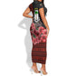 Equatorial Guinea Elephant Short Sleeve Bodycon Dress - Hibiscus Flowers and Tribal Patterns