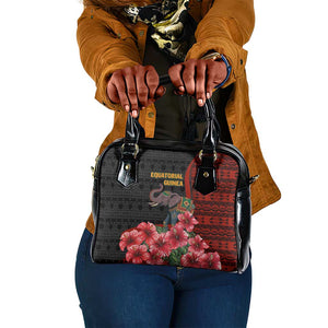 Equatorial Guinea Elephant Shoulder Handbag - Hibiscus Flowers and Tribal Patterns