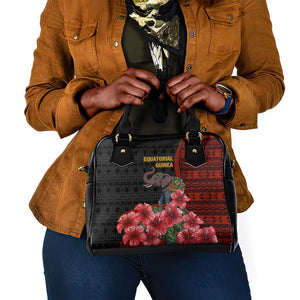 Equatorial Guinea Elephant Shoulder Handbag - Hibiscus Flowers and Tribal Patterns