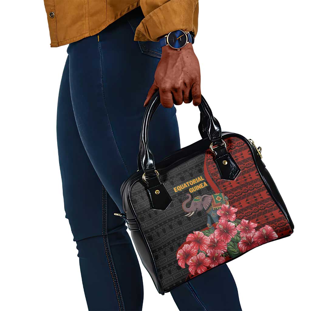 Equatorial Guinea Elephant Shoulder Handbag - Hibiscus Flowers and Tribal Patterns