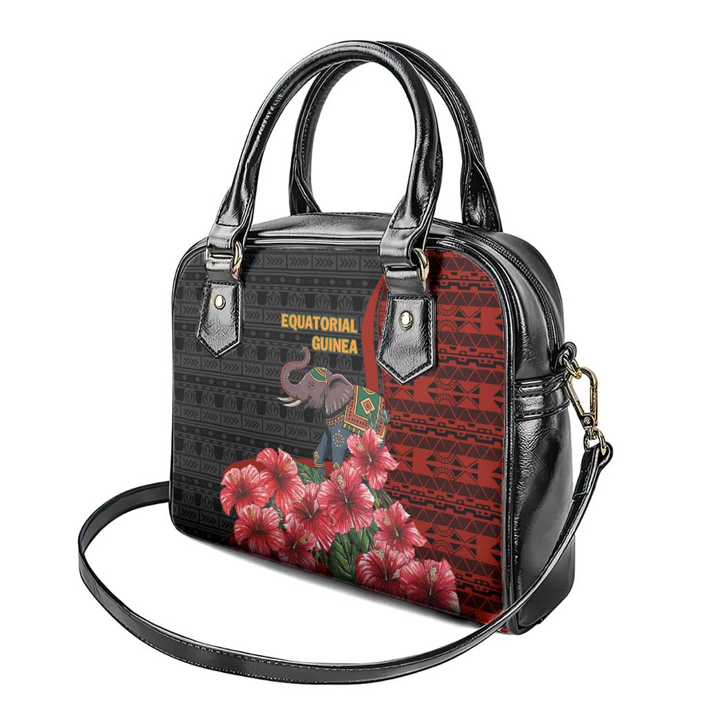 Equatorial Guinea Elephant Shoulder Handbag - Hibiscus Flowers and Tribal Patterns