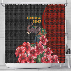 Equatorial Guinea Elephant Shower Curtain - Hibiscus Flowers and Tribal Patterns