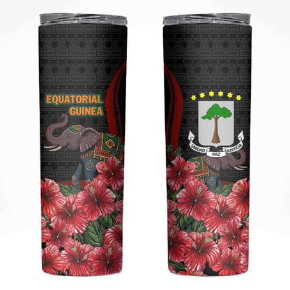 Equatorial Guinea Elephant Skinny Tumbler - Hibiscus Flowers and Tribal Patterns