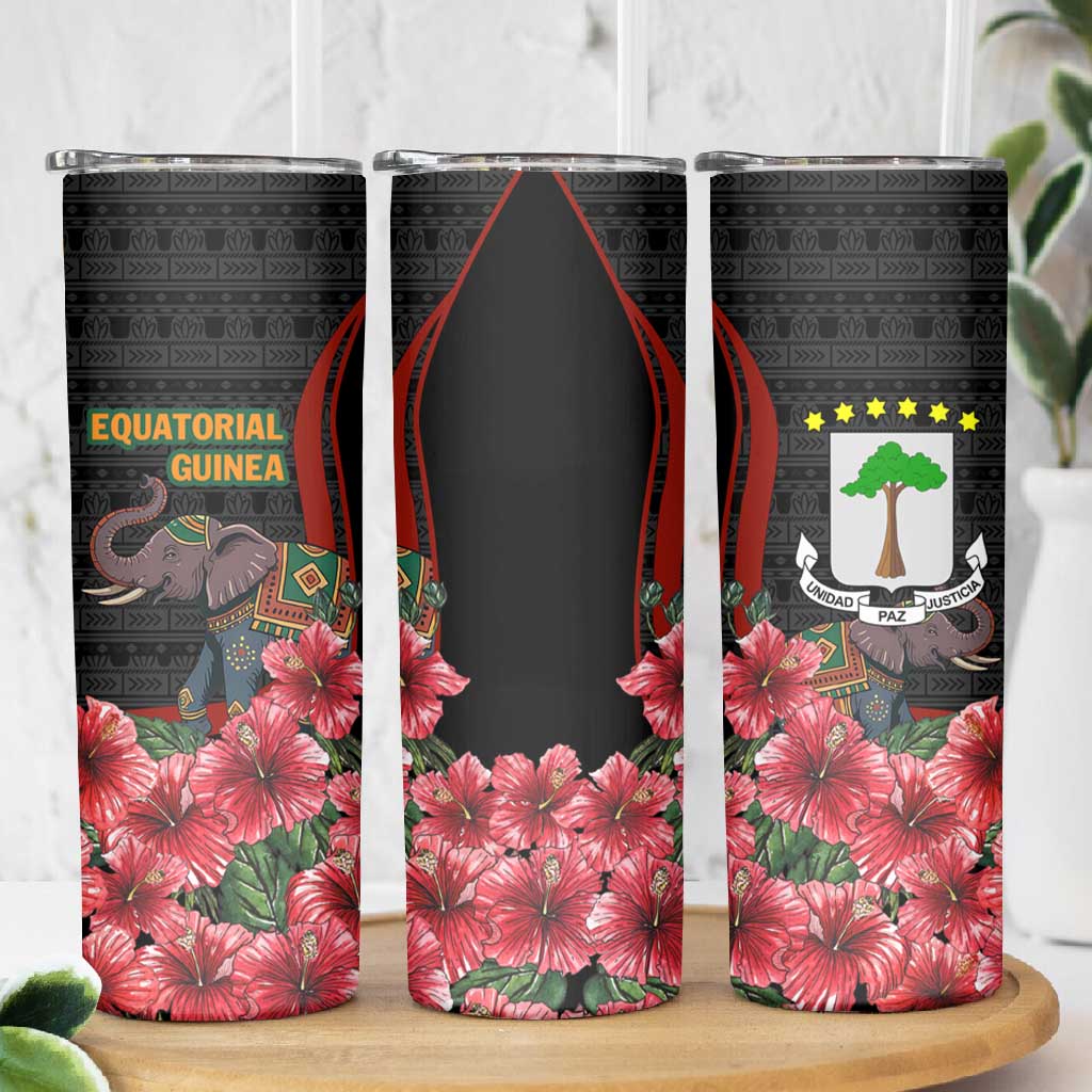 Equatorial Guinea Elephant Skinny Tumbler - Hibiscus Flowers and Tribal Patterns