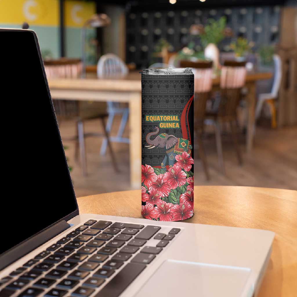 Equatorial Guinea Elephant Skinny Tumbler - Hibiscus Flowers and Tribal Patterns