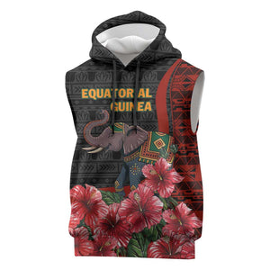Equatorial Guinea Elephant Sleeveless Hoodie - Hibiscus Flowers and Tribal Patterns - African Pride