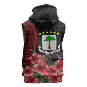 Equatorial Guinea Elephant Sleeveless Hoodie - Hibiscus Flowers and Tribal Patterns - African Pride