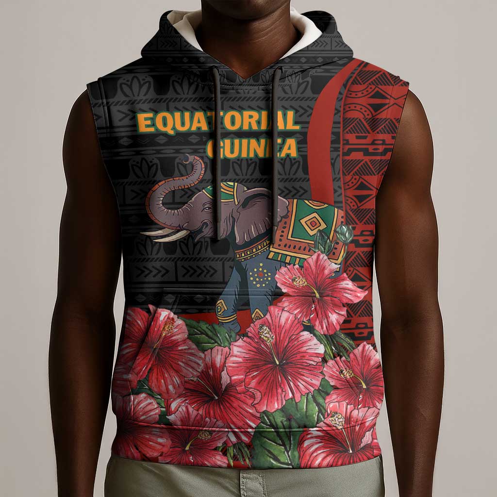Equatorial Guinea Elephant Sleeveless Hoodie - Hibiscus Flowers and Tribal Patterns - African Pride