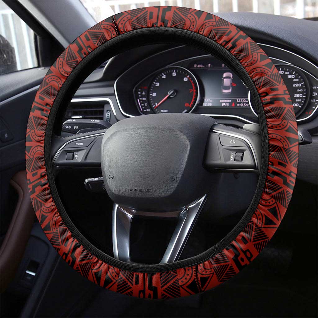 Equatorial Guinea Elephant Steering Wheel Cover - Hibiscus Flowers and Tribal Patterns