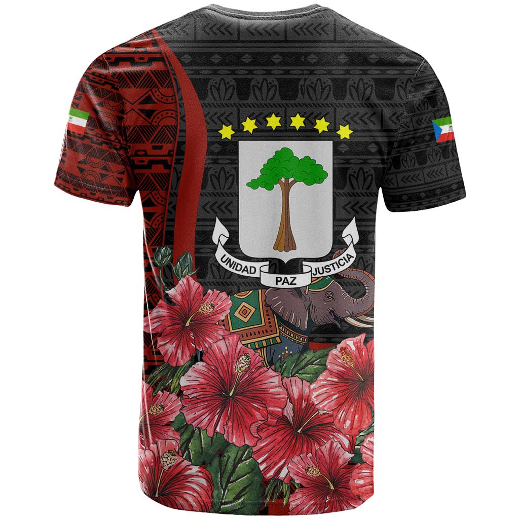 Equatorial Guinea Elephant T shirt - Hibiscus Flowers and Tribal Patterns
