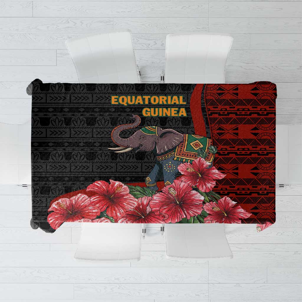 Equatorial Guinea Elephant Tablecloth - Hibiscus Flowers and Tribal Patterns
