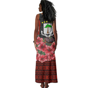 Equatorial Guinea Elephant Tank Maxi Dress - Hibiscus Flowers and Tribal Patterns