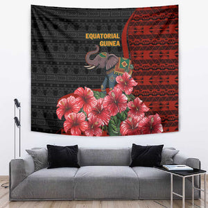 Equatorial Guinea Elephant Tapestry - Hibiscus Flowers and Tribal Patterns