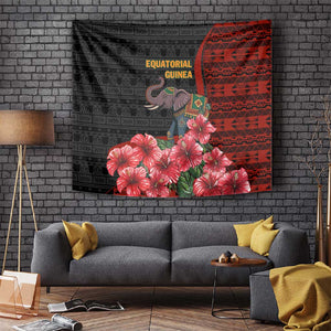 Equatorial Guinea Elephant Tapestry - Hibiscus Flowers and Tribal Patterns