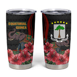 Equatorial Guinea Elephant Tumbler Cup - Hibiscus Flowers and Tribal Patterns