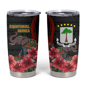 Equatorial Guinea Elephant Tumbler Cup - Hibiscus Flowers and Tribal Patterns