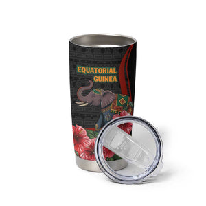 Equatorial Guinea Elephant Tumbler Cup - Hibiscus Flowers and Tribal Patterns