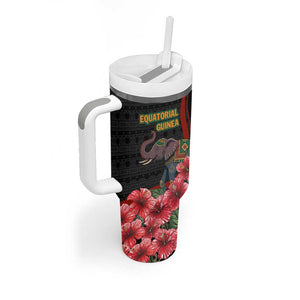 Equatorial Guinea Elephant Tumbler With Handle - Hibiscus Flowers and Tribal Patterns