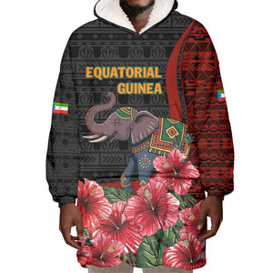 Equatorial Guinea Elephant Wearable Blanket Hoodie - Hibiscus Flowers and Tribal Patterns