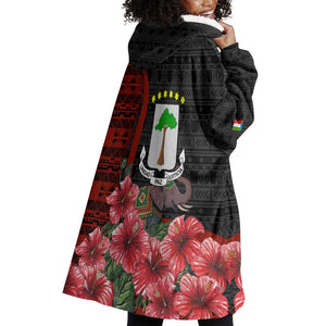 Equatorial Guinea Elephant Wearable Blanket Hoodie - Hibiscus Flowers and Tribal Patterns