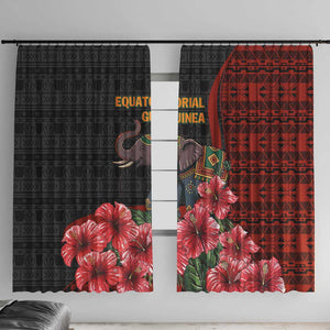 Equatorial Guinea Elephant Window Curtain - Hibiscus Flowers and Tribal Patterns