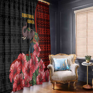 Equatorial Guinea Elephant Window Curtain - Hibiscus Flowers and Tribal Patterns