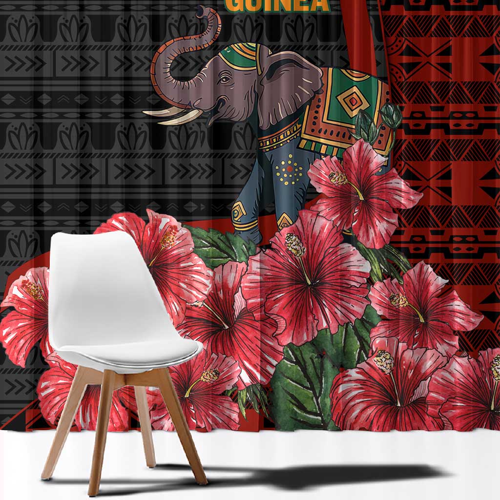 Equatorial Guinea Elephant Window Curtain - Hibiscus Flowers and Tribal Patterns