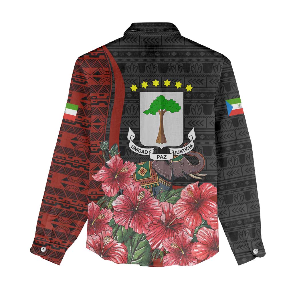 Equatorial Guinea Elephant Women Casual Shirt - Hibiscus Flowers and Tribal Patterns