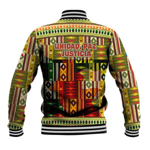 Equatorial Guinea Baseball Jacket - Lion Print and Traditional African Kente Patterns
