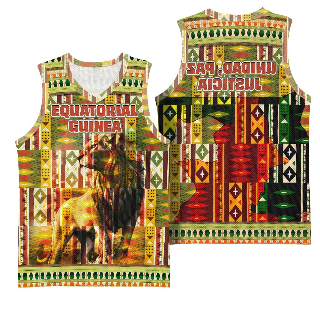 Equatorial Guinea Basketball Jersey - Lion Print and Traditional African Kente Patterns - African Pride